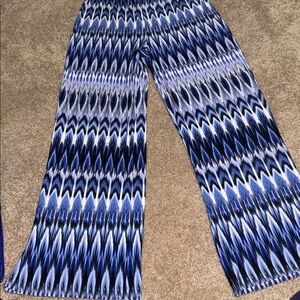 Chico's Wide Leg Pants Womens US 8 Medium Blue White Ikat Pattern Casual. Q